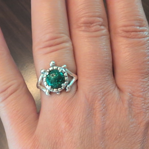 Sterling Silver Carolyn Pollack Relios Malachite Turtle Ring - Picture 5 of 9